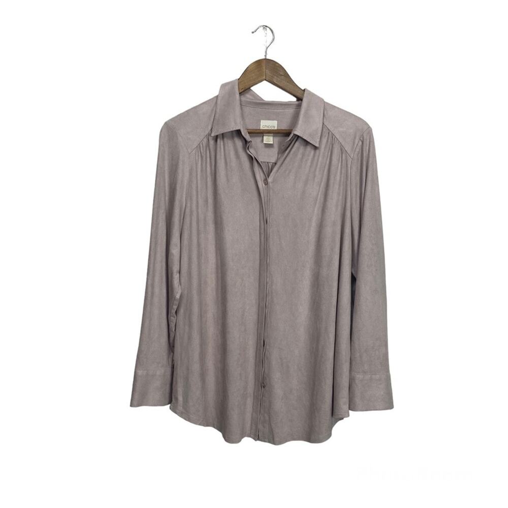 Chicos Pink Micro Suede Button Front Top Shirt Blouse Size‎ 2